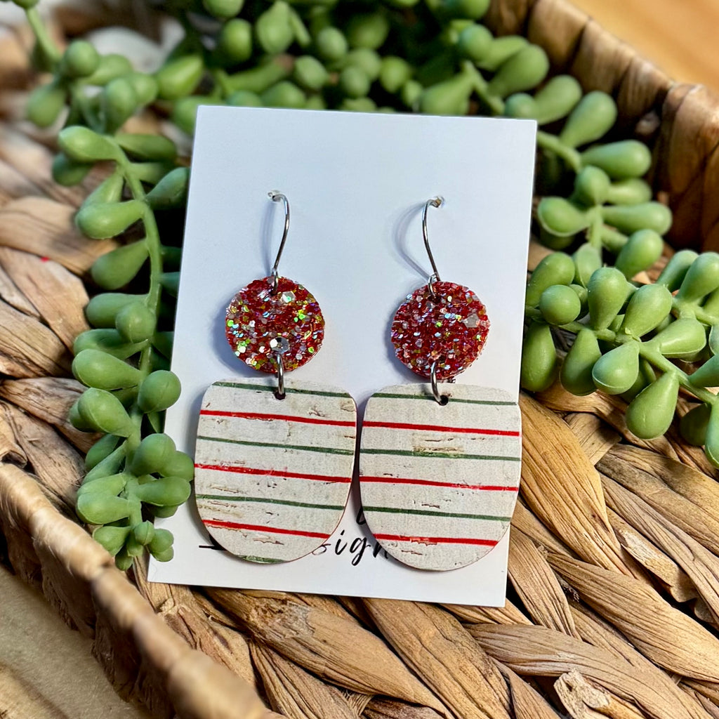 Christmas Stripes Leather Earrings