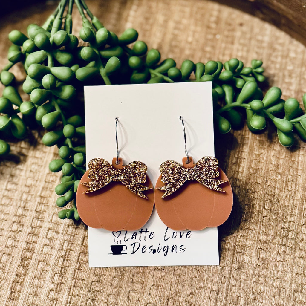 Glitzy Pumpkin Bow Earrings