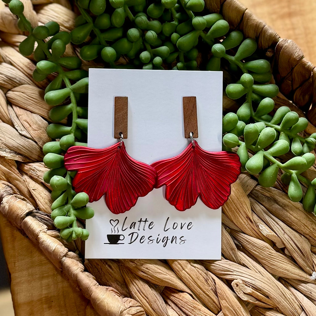 Metallic Red Christmas Gingko Leaves