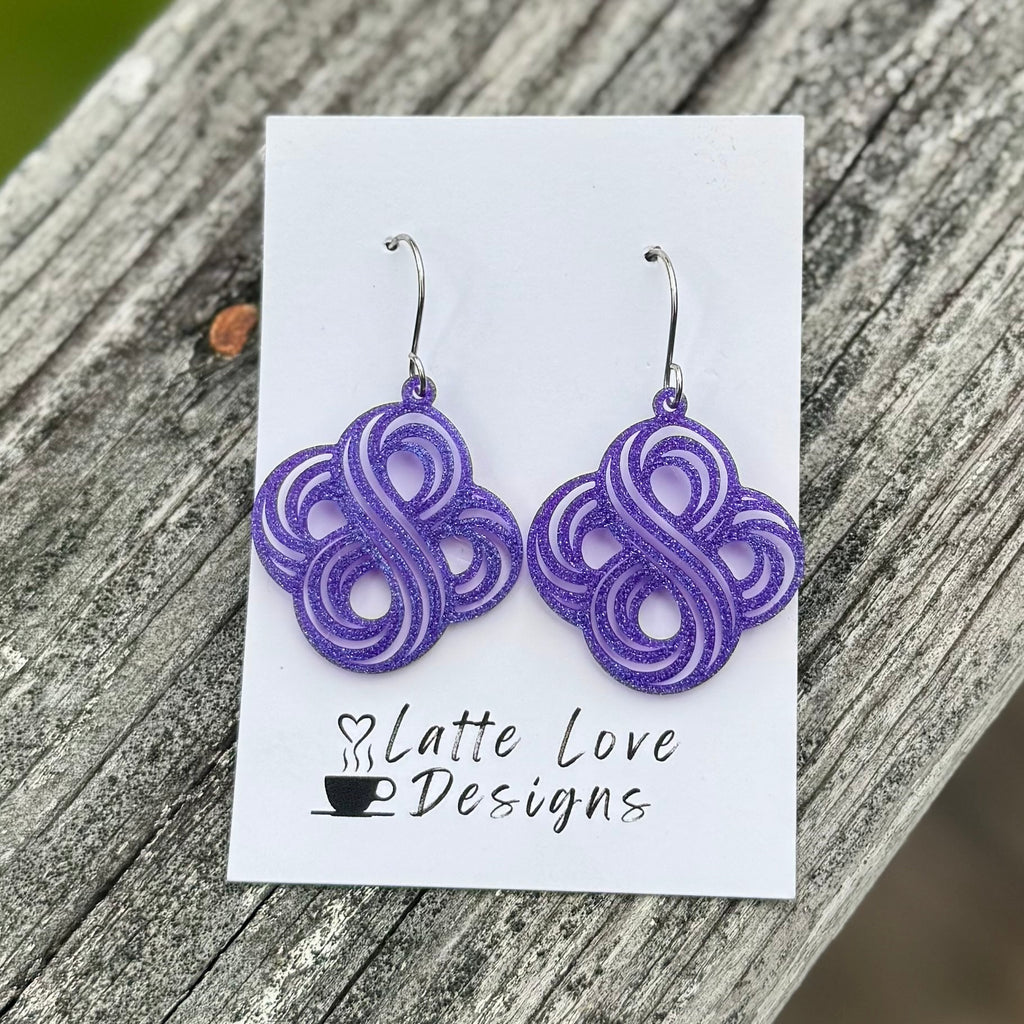 Purple and Teal Filigree Earrings