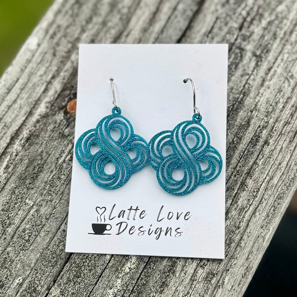 Purple and Teal Filigree Earrings
