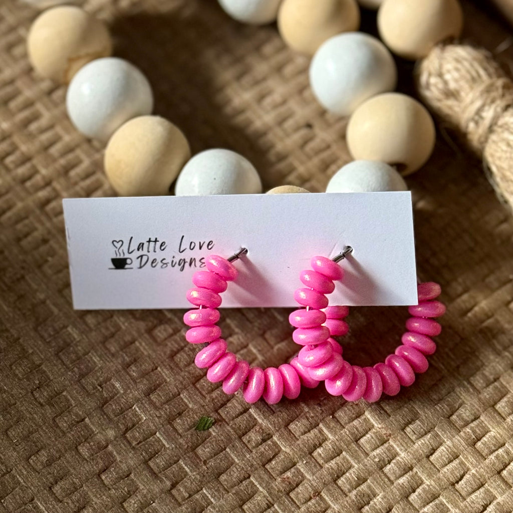 Iridescent Barbie Pink Polymer Clay Lever Back Hoops