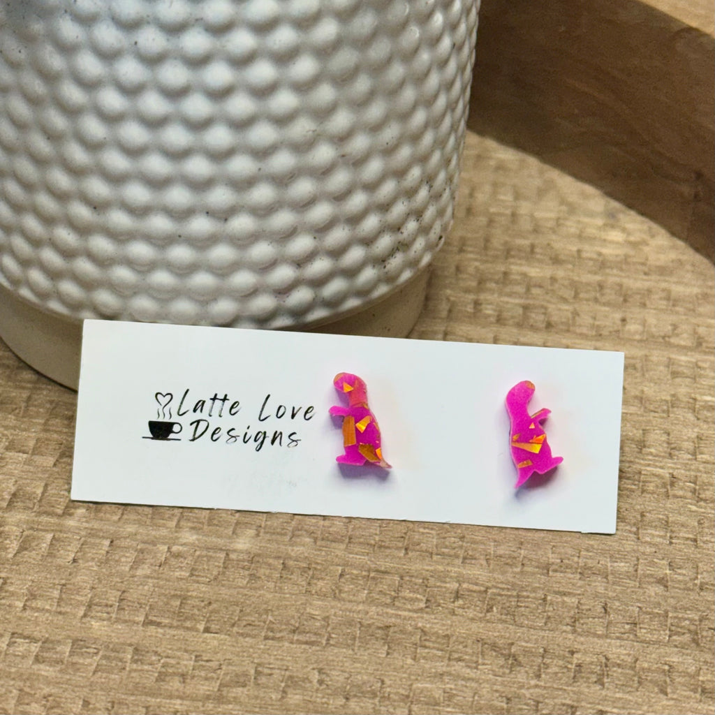 Hot Pink Dinosaur Studs
