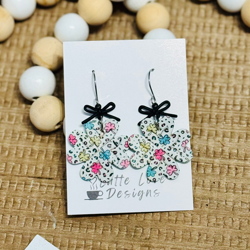Cheetah Shamrock Bow Earrings