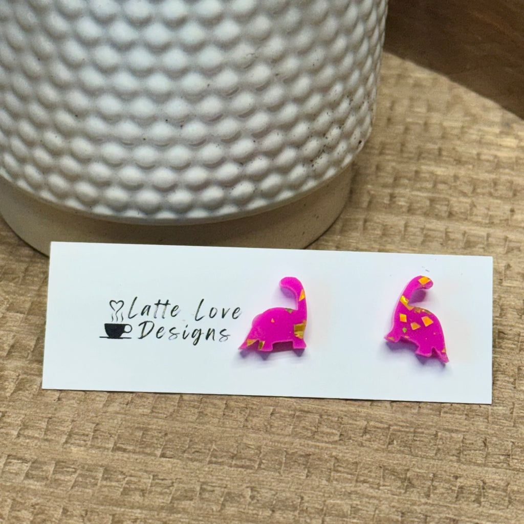Hot Pink Dinosaur Studs