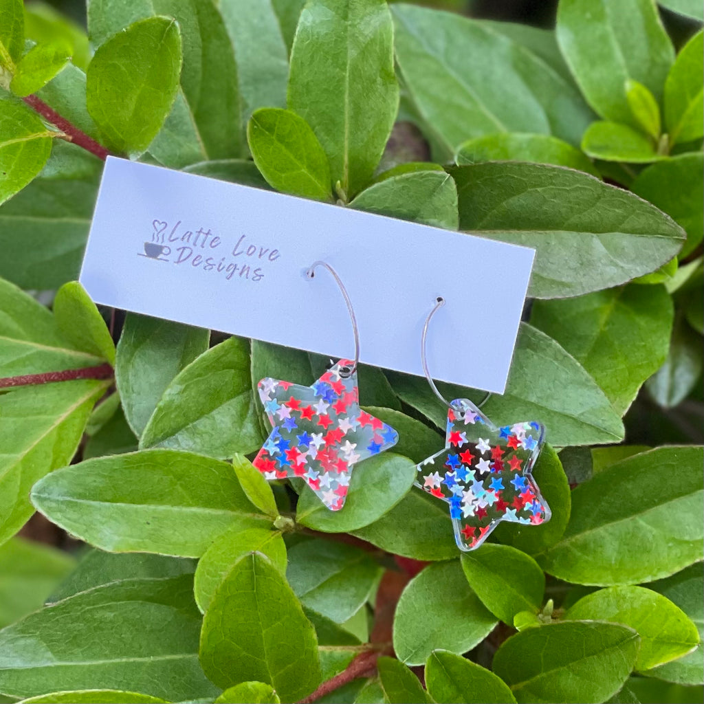 Patriotic Glitter Star Hoops